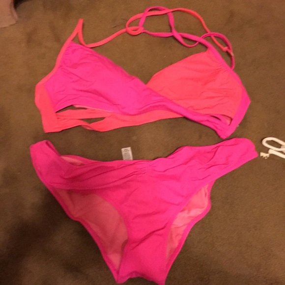 pink and orange bathing suit